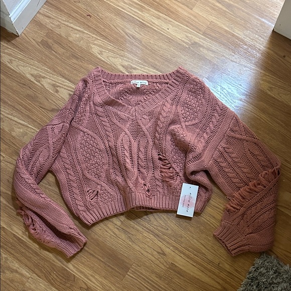 Willow Sweaters - Willow Dusty Rose Cable Knit V-Neck Sweater